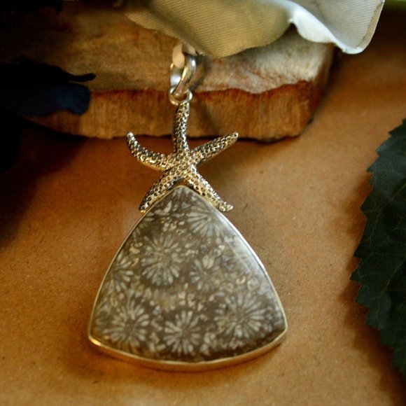 Hand Crafted Jewelry - Fossil Coral Starfish Pendant